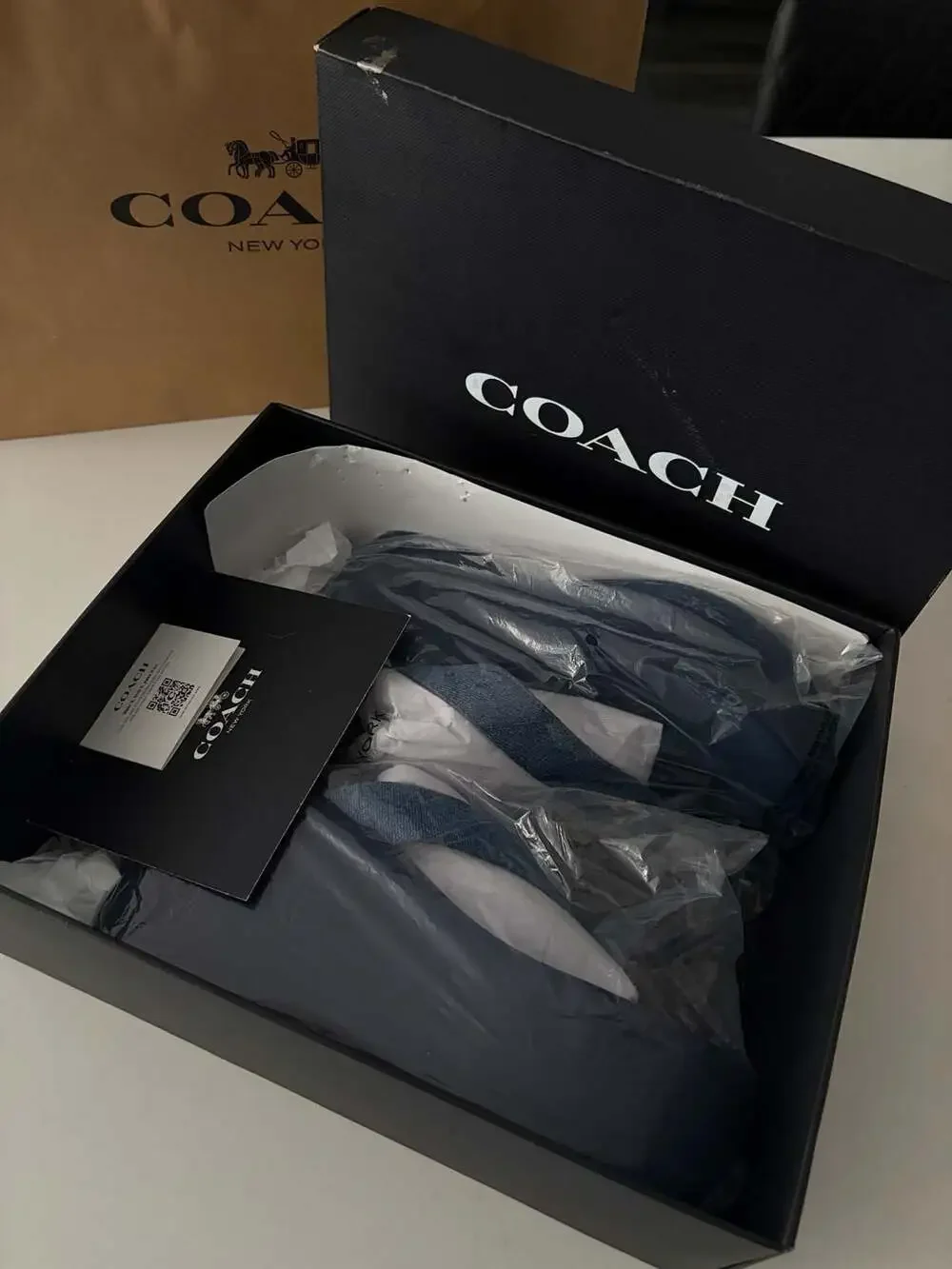 Coach Sculpted C Platform Flip Flop Sandals in Deep Blue Denim